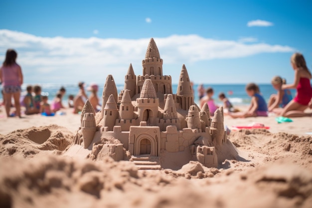 Sandbox com Crianças Construindo Castelos de Areia IA Gerativa