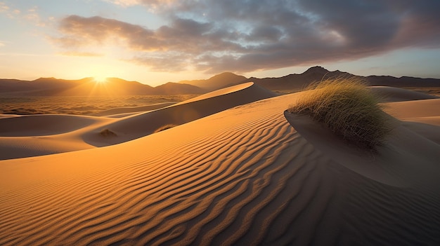 Sanddünen am Strand bei Sonnenuntergang Generative KI