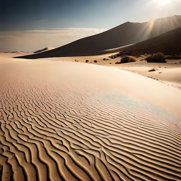 Sanddünen in der Wüste mit Bergen im Hintergrund