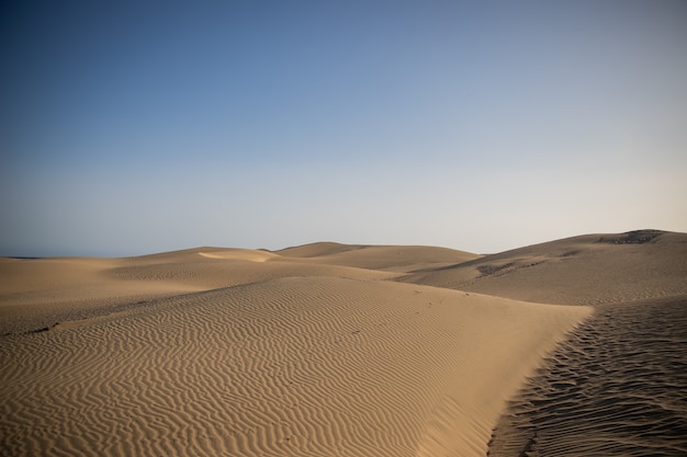 Sanddünen von Maspalomas während eines klaren schönen Tages, erstaunliche Landschaft, in Gran Canaria, Kanarische Inseln, Spanien