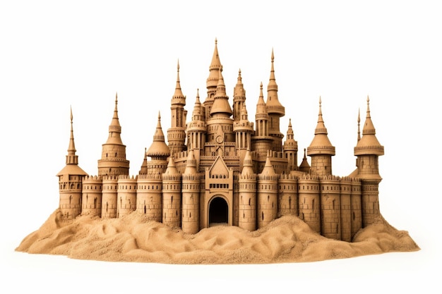 Sandschloss auf weißem Hintergrund auf einer weißen oder klaren Oberfläche PNG durchsichtiger Hintergrund