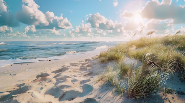 Foto sandstrand mit gras küstenbrise sandy shores paradise seaside