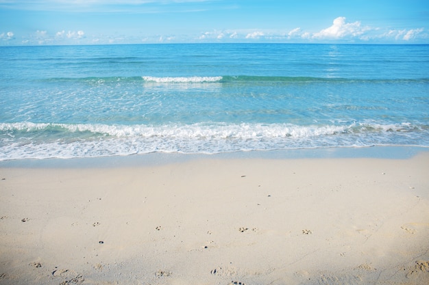 Sandstrand und Wellen mit Himmel.