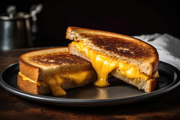 Sanduíche clássico de queijo grelhado com IA generativa de queijo americano perfeitamente derretido