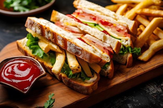 Sanduíche com presunto, queijo, pepino, tomate e cebola