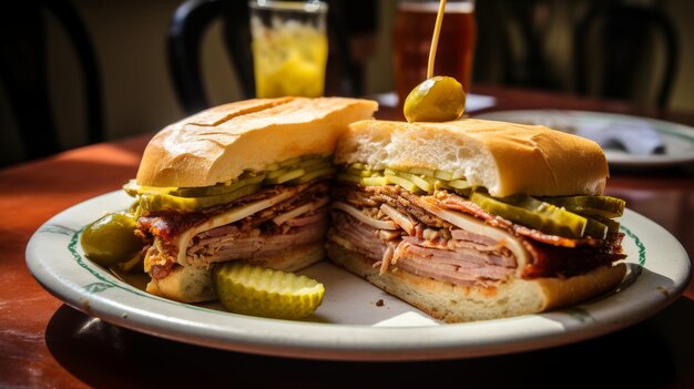 Foto sanduíche cubano com carne de porco assada