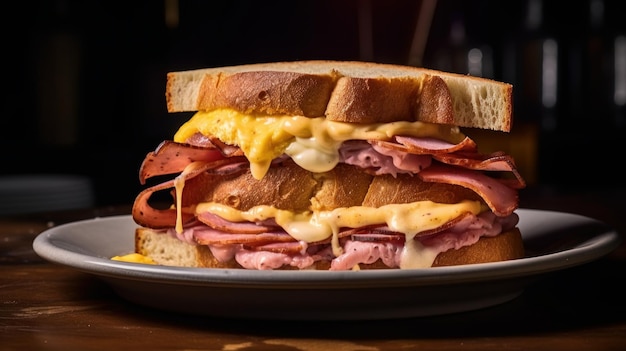 Sanduíche de bologna frita gorduroso e indulgente com fatias crocantes de bolgna e maionese cremosa