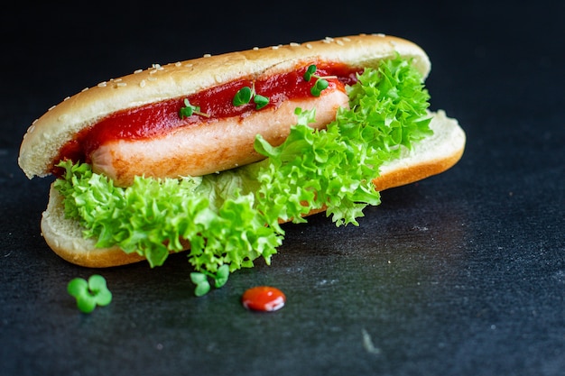 Sanduíche de cachorro-quente fast food salsicha molho de tomate alface