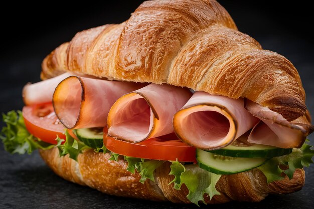 Sanduíche de croissant com presunto e vegetais