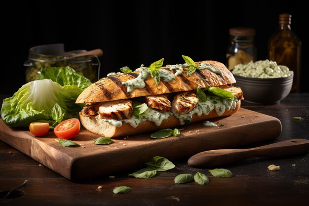 Foto sanduíche de frango césar grelhado com alface romana e molho césar