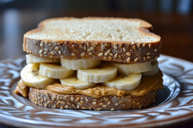 Sanduíche de manteiga de amendoim e banana em pão integral