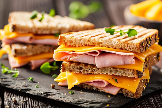 Foto sanduíche de queijo de presunto pão de grãos inteiros vegetais frescos refeição gourmet almoço