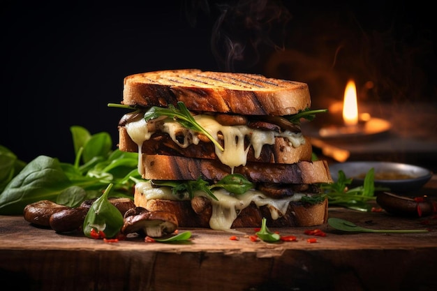 Foto sanduíche de queijo grelhado com cogumelos