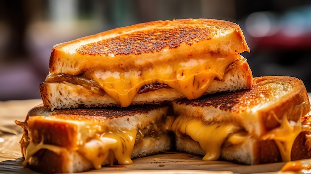 Foto sanduíche de queijo grelhado com desfoque de fundo