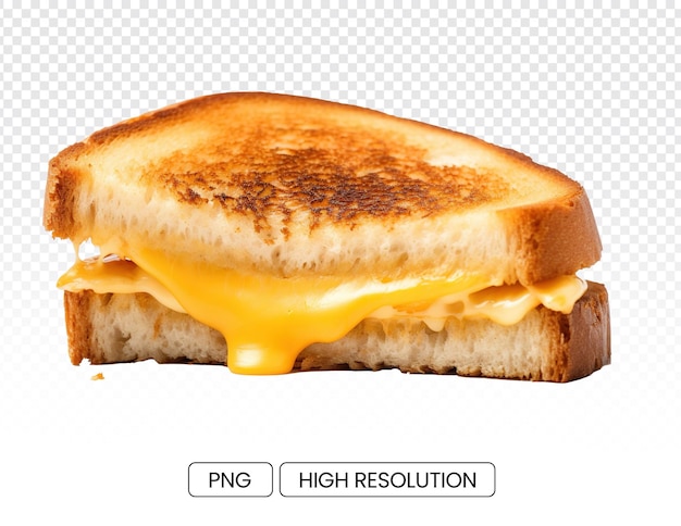 Sanduíche de queijo grelhado com queijo derretido em um fundo transparente