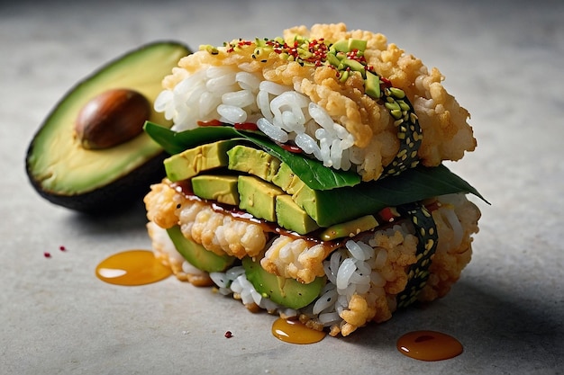 Sanduíche de sushi de abacate Tempura por padrão