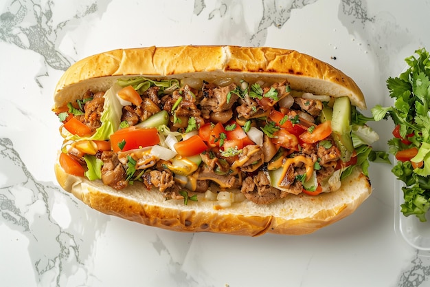 Sanduíche de Tortas de Carne Mexicana com vista de cima