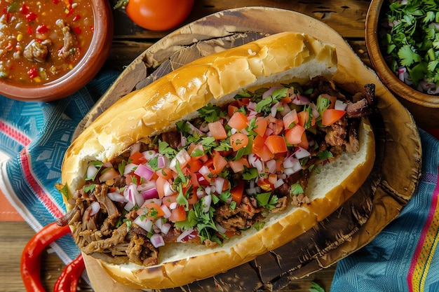 Sanduíche de Tortas de Carne Mexicana com vista de cima