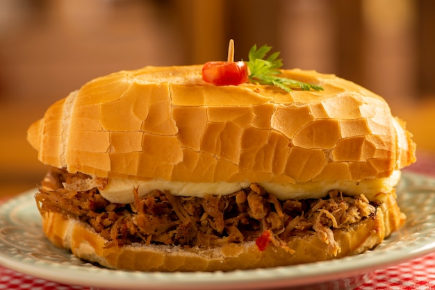 Foto sanduíche feito com pão e carne de porco