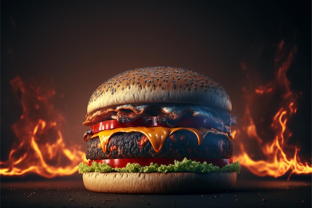 Sanduíche grande da foto - hambúrguer de hambúrguer com imagem de fogo 08
