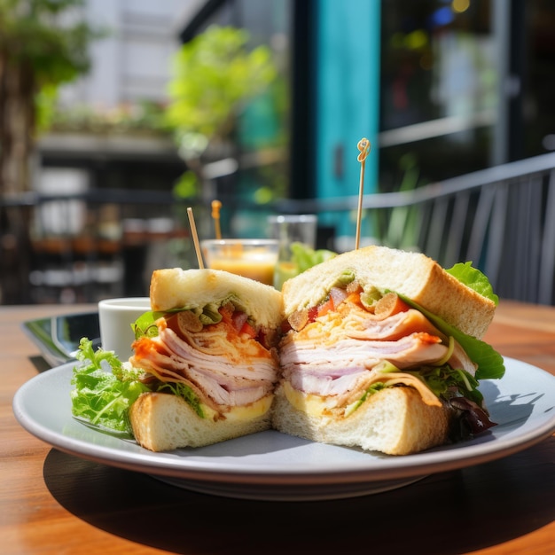 Foto sanduíche katsu sando na mesa do café da rua