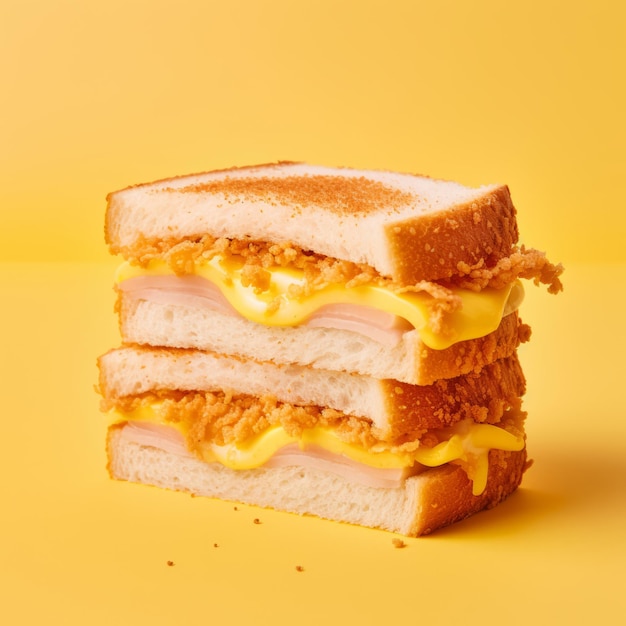 Foto sanduíche katsu sando no fundo amarelo estilo minimalismo