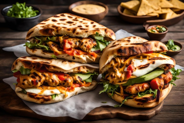 Sanduíche Shawarma com fatias de carne dukkah, queijo e molho