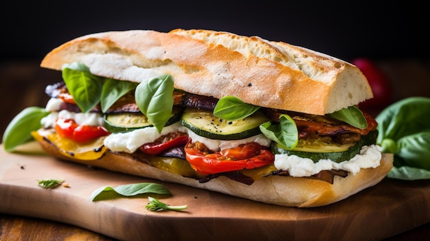 sanduíche vegetariano fresco de ciabatta com vegetais grelhados