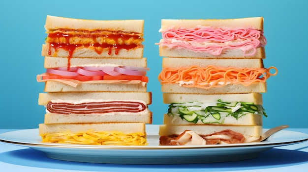 Foto sanduíches com pão, tomate, alface e queijo amarelo