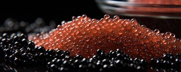 Foto sanduíches de caviar em mesa de madeira e fundo escuro