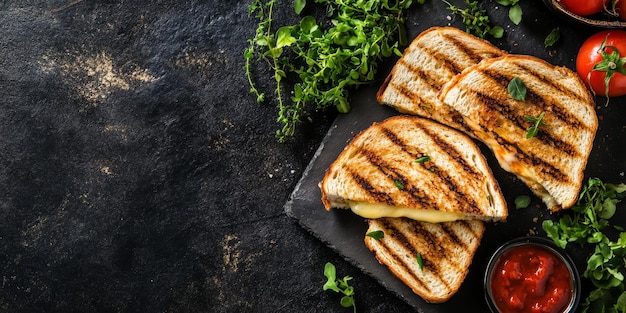 Sanduíches de queijo grelhado derretido na superfície de cozinha