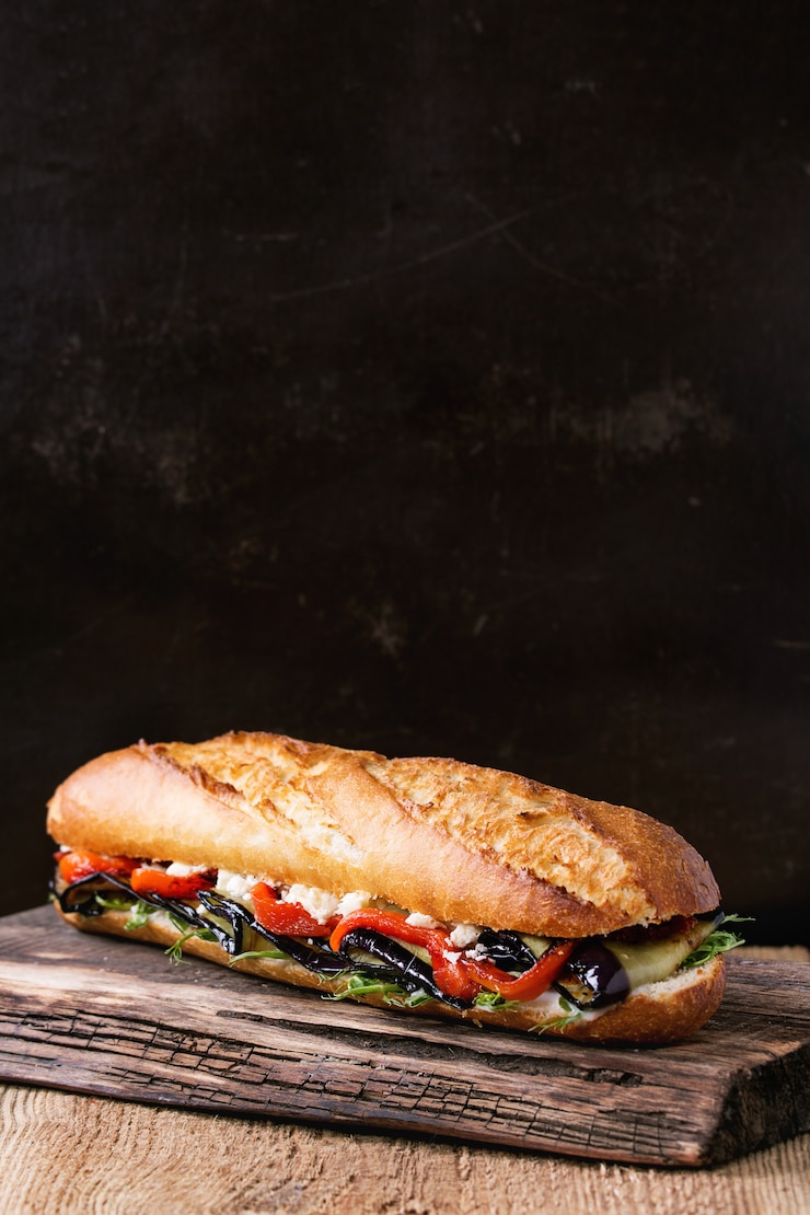 Foto sándwich baguette vegetariano