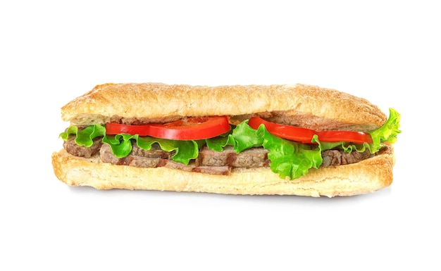 Foto sándwich de bistec delicioso aislado en blanco