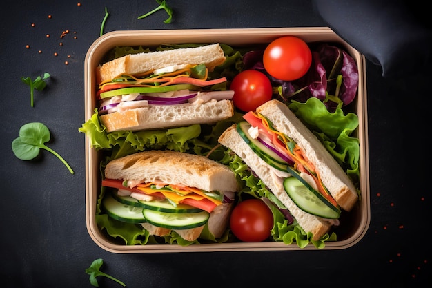 Foto sandwich de la caja de almuerzo generar ai