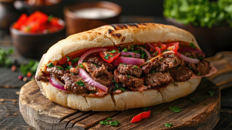 sándwich de carne fresca a la parrilla turco o pollo árabe shawarma doner
