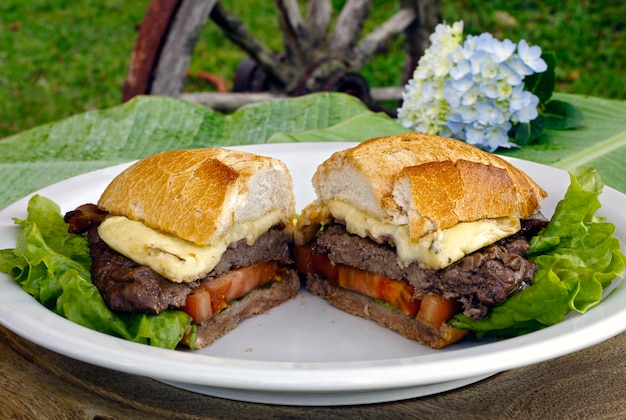 Sándwich de carne con tomate y queso