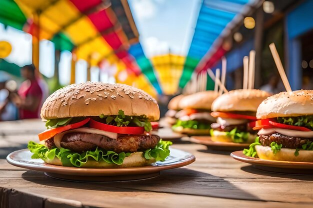 Foto un sándwich con carne, tomates y lechuga en un plato.