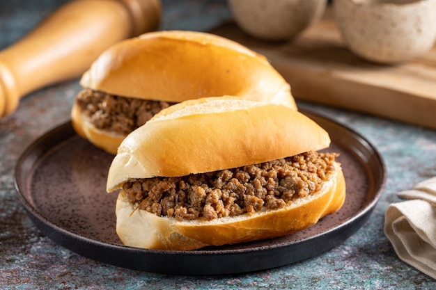 Foto sándwich casero de carne molida sándwich sloppy joe