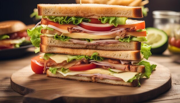 en un sándwich de club en una mesa de madera