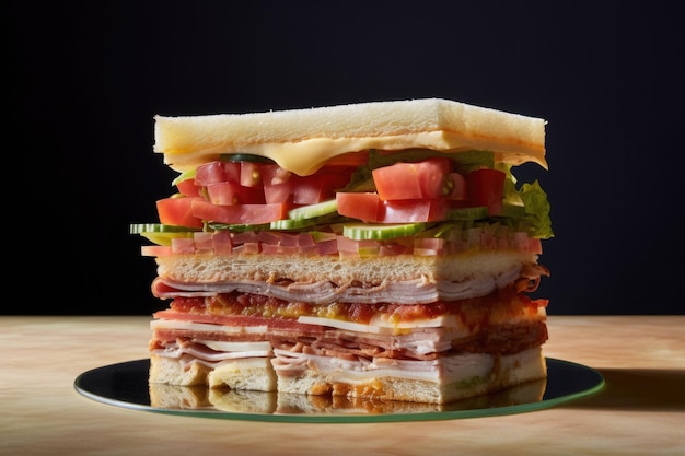 Sándwich deconstruido con capas flotantes separadas creadas con AI generativa