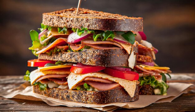 Foto sándwich delicioso sándwich de pan fresco con jamón y queso