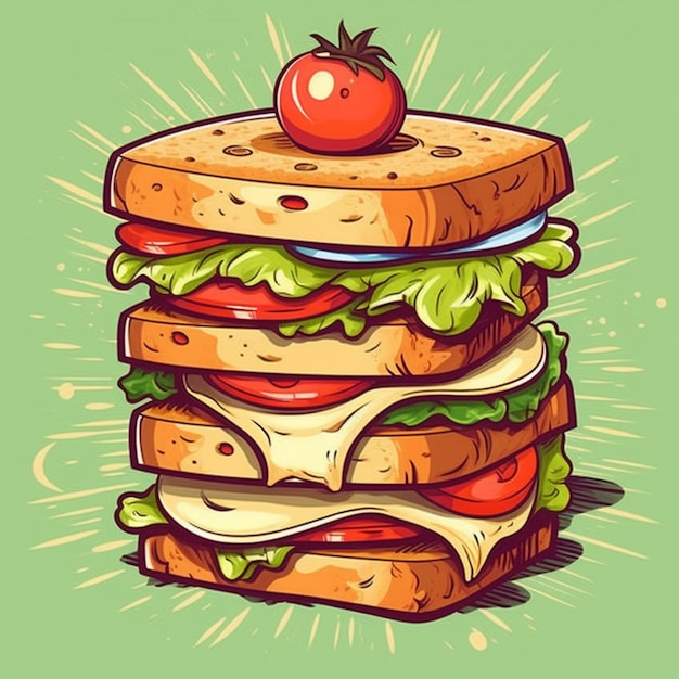 Foto un sándwich de dibujos animados con lechuga ai generativa