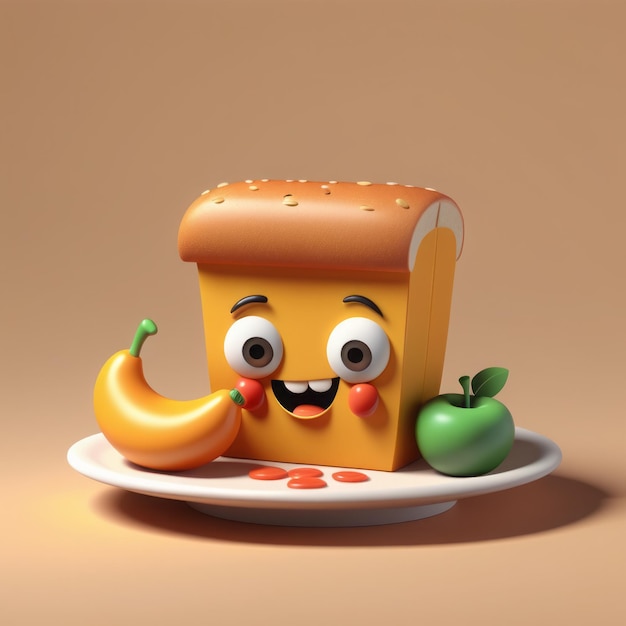 sándwich de dibujos animados con un sándwich y un sádwich en un fondo naranja 3D ilustrado