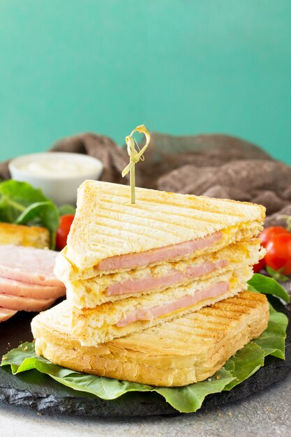 Sándwich doble tostado con jamón