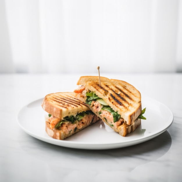 Foto sándwich de ensalada de salmón tostado