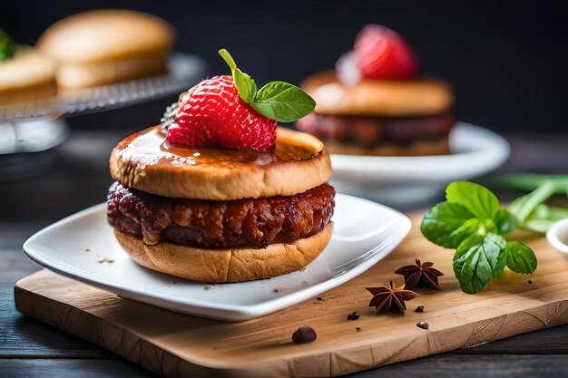 Un sándwich con una fresa encima