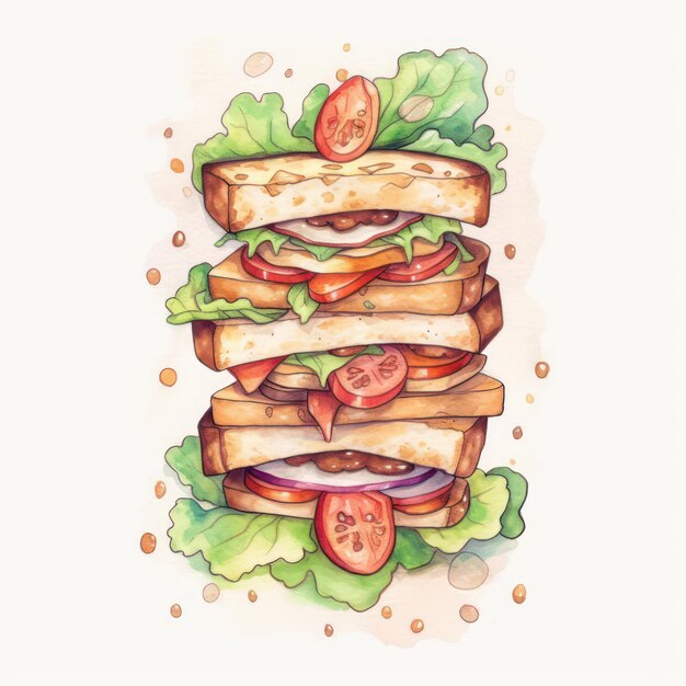 Foto sándwich generado con acuarela sándwich sándwich vegetal sándwich