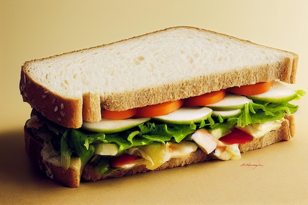 Un sándwich grande con lechuga de ensalada de tomates de huevo de jamón Primer plano
