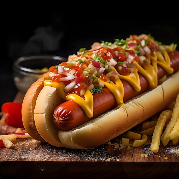 un sándwich de hot dog en el tablero