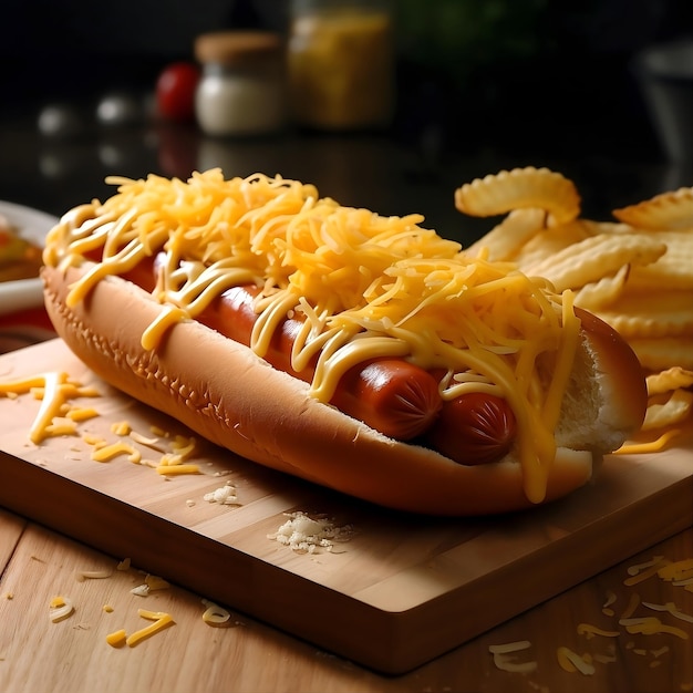 un sándwich de hot dog en el tablero